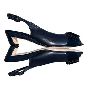 Navy Blue Leather VAN ELi Slingback Peep Toe Pumps Size 8.5 W